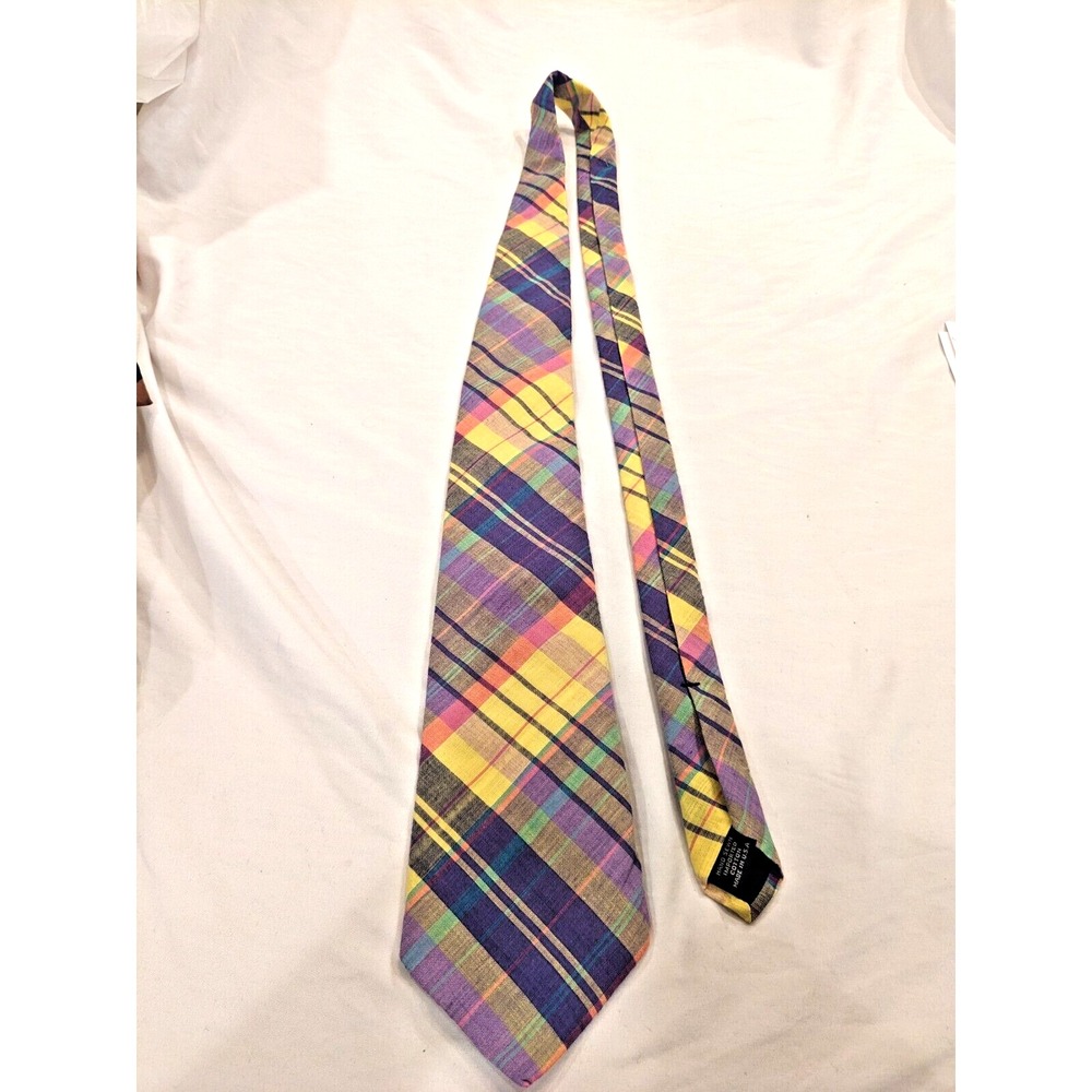 Kenneth Gordon New Orleans U.S.A 100% Imported Cotton Pastel Plaid Tie-Exc. Cond
